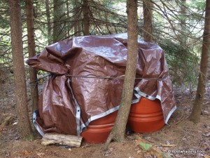 Barrels under tarp